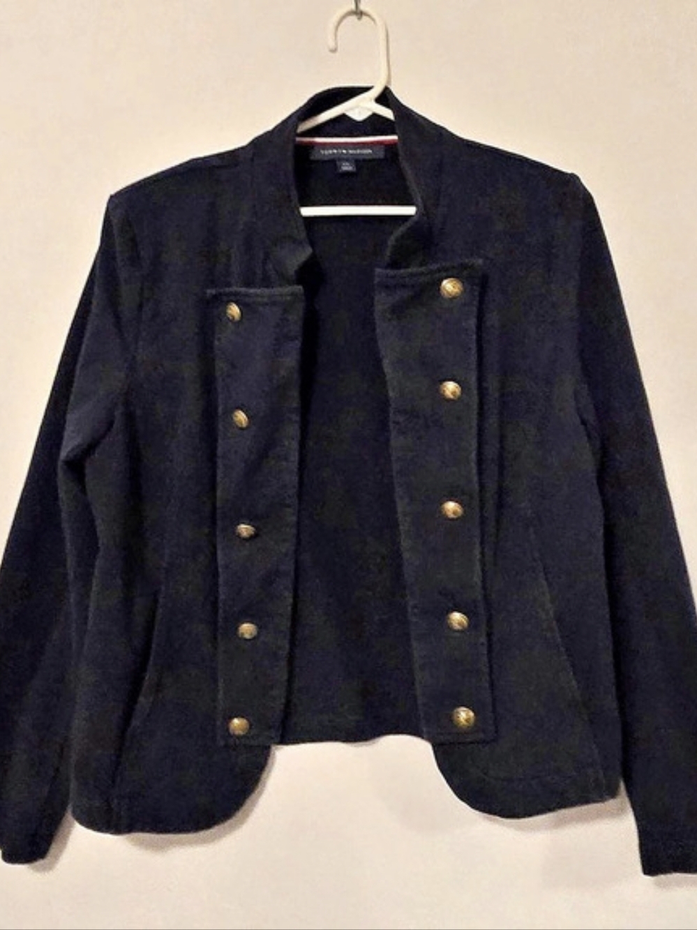 Tommy Hilfiger Black Military Double-Breasted Gold Button Blazer Jacket Size L